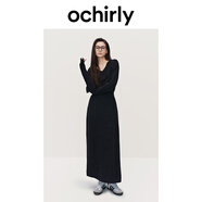 歐時力OCHIRLY 羊毛軟糯優(yōu)雅毛針織連衣裙V領(lǐng)秋冬季新品通勤簡約 深灰 M