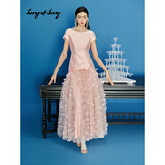 Song of Song歌中歌夏季少女粉碎花刺繡網(wǎng)紗蓬蓬連衣裙 淡粉 M 38
