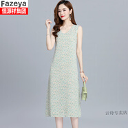 彩羊（Fazeya）夏季碎花吊帶背心雪紡連衣裙新款無(wú)袖遮肚子質(zhì)收腰V領(lǐng)長(cháng)裙子s 綠色花朵 2XL
