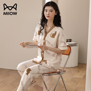 貓人女士睡衣套裝100%純棉寬松柔軟透氣夏季開衫家居服女可外穿睡衣褲 【純棉套裝】903女款 2XL 【建議體重140-160斤】