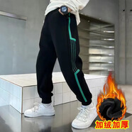 少仕4-15歲男童褲子秋冬加絨款男孩長褲中大童運動褲秋冬休閑衛(wèi)褲潮 黑色 加絨款 150cm