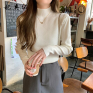 妃奧絨半高領(lǐng)洋氣打底針織衫女裝泡泡袖內(nèi)搭毛衣秋冬獨(dú)特高級(jí)感顯瘦上衣 白色/修身/顯瘦/顯白/配小香風(fēng)皮草毛呢大衣小西裝 S