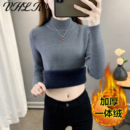 VHLK半高領(lǐng)羊毛衫女2024秋冬內搭套頭打底衫加絨毛衣女加厚一體絨上衣 深灰色【中 領(lǐng)款】 【加厚一體絨 L 105-115斤