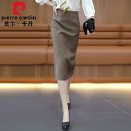 皮爾卡丹（pierre cardin）西裝半身裙女夏季薄2023新款顯瘦高腰中長款包臀裙開叉一步過膝裙 咖色 XL (建議113-122斤)