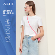 AMII2025夏季短袖女t恤新款潮流通勤風冰瓷棉修身彈力短袖女 米白 XL