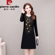 皮爾卡丹小個(gè)子媽媽連衣裙女秋冬新款洋氣遮肚顯瘦長(cháng)袖加絨加厚打底裙 金色(不加絨款) L 90-105斤