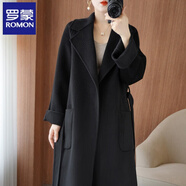 羅蒙（ROMON）雙面羊絨大衣女中長(cháng)款加厚韓版秋冬新款澳洲羊毛呢外套 京CK-毛呢大衣黑色 【同款】 M 118-138斤