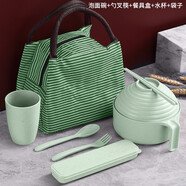 巧居巧具小麥秸稈餐具泡面碗帶蓋飯碗個(gè)人專用碗具套裝湯碗大號(hào)碗筷家用 【薄荷綠】8件套