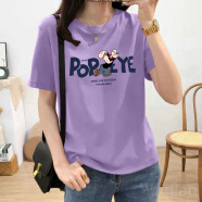 诗兰哥弟菲（BI GIRDEAR OSE）韩版圆领短袖T恤女夏短款宽松半袖学生上衣时尚印花薄款 紫色(大力水手) S