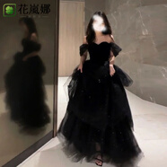 花嵐娜（HUALANNA）黑色晚禮服裙2025新款輕奢小眾高端一字肩感成人禮畢業(yè)演出女 黑色 2XL