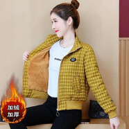 夢史怡短款風衣女小個子外套2021新款時尚百搭寬松夾克女 暗黃色-加絨款 XL 【115-125斤左右】