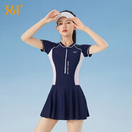361°泳衣女連體保守遮肚裙式游泳衣性感新款時(shí)尚顯瘦大碼溫泉泳衣外穿 藏粉色 L （建議體重49kg-54kg）