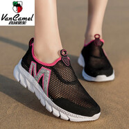 西域駱駝（VANCAMEL）戶外防滑涉水沙灘溯溪鞋男女夏透氣網(wǎng)面鏤空鞋底休閑運(yùn)動(dòng)洞洞涼鞋 黑玫紅2106 套腳鞋底有孔 38
