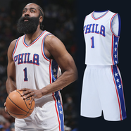 千格鹿nba勇士庫里球衣湖人東契奇籃球服套裝男款比賽校隊(duì)隊(duì)服定制團(tuán)購 1號哈登-76人白色 M碼（150-160CM 90-110斤）