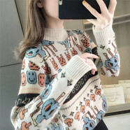 施洛瀾（SINO LOVE）加厚毛衣女裝秋冬2025新款寬松針織上衣洋氣半高領(lǐng)打底衫慵懶外穿 米白 均碼 建議90-135斤