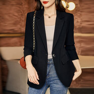 櫻芭妮高級感炸街小西裝外套女春秋直筒寬松休閑小個子流行后開叉小西服 650黑色西裝 XL （119斤-128斤）