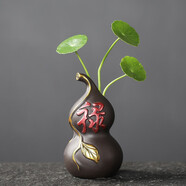 宇軒 指尖小茶寵紫砂紫創(chuàng  )意泥彩繪花瓶迷你禪意小號五?；ㄆ鲾[件 單個(gè)指尖花器---福祿--紫泥