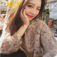 KCV 香港潮牌女裝毛衣女寬松秋冬新款套頭花色很仙的圓領(lǐng)長袖上衣女 灰色 S