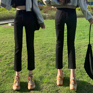 MODX香港潮牌黑色煙管法棍直筒牛仔褲女2024年春秋季新款春款高腰 黑色包邊九分褲(春秋款) 28 110-119斤