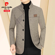 皮爾卡丹（pierre cardin）羊毛呢外套男秋冬季中年商務(wù)立領(lǐng)夾克男休閑潮流羊毛絨外套爸爸裝 卡其2022 XL (140-160斤)