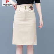 皮爾卡丹（pierre cardin）休閑半身裙女春秋2025新款高腰顯瘦純棉小個(gè)子A字中長(cháng)款包臀短裙 3211新款 杏色- S 建議/95斤以下