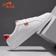 貴人鳥(niǎo)女鞋冬季防水皮面滑板鞋學(xué)生青春圓頭小白低幫休閑運動(dòng)鞋子 白色/大紅（男女同款） 42