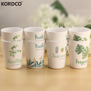 KORDCO杯子圓形隨手杯子家用水杯個(gè)性歐式塑料杯子商用耐摔水杯洗漱杯 印花杯子42387 混色4個(gè)裝