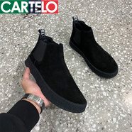 卡帝樂(lè )鱷魚(yú)（CARTELO）切爾西靴男士馬丁靴男款一腳蹬高幫棉鞋男鞋秋冬翻毛皮鞋加絨靴子 885黑色(加絨) 43