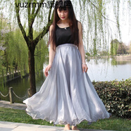 vuzrmm香港潮牌春秋新品顯瘦夏季金絲雪紡半身裙拖地長(cháng)裙仙女8米大擺裙沙灘度假 淺灰色 S 裙長(cháng)85cm