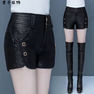 皮短褲女修身顯瘦女士靴褲皮短褲女秋冬款高腰顯瘦皮褲女裝今年新款流行短褲秋冬款小個(gè)子加厚黑色褲子 118 黑色-高品質(zhì) M 建議/95-105斤