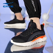 鴻星爾克（ERKE）男鞋網(wǎng)面運(yùn)動(dòng)鞋夏季新款男士軟底透氣跑步鞋休閑旅游鞋男輕便跑鞋 正黑/橙紅色3265 39