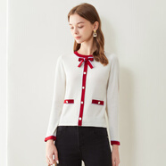 經(jīng)典故事（JANE STORY）經(jīng)典故事針織衫女2025新款春季撞色蝴蝶結系帶設計感長(cháng)袖上衣女 白色 L