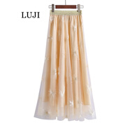 陸際（LUJI）裙子 網(wǎng)紗刺繡半身裙2021夏季新款仙女裙香港潮牌百搭彈力腰圍紗網(wǎng)裙韓版顯瘦時(shí)尚長(cháng)裙 杏色 均碼
