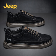 Jeep吉普男鞋秋季新品英倫風(fēng)商務(wù)體閑小皮鞋時(shí)尚牛皮板鞋百搭鞋子男 黑色  38