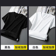 南極人（Nanjiren）秋冬季加絨加厚短袖t恤男裝潮流V領(lǐng)黑色上衣服內(nèi)搭打底衫保暖半袖 【兩件】V領(lǐng)黑色+白色 加絨 L
