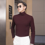 奧德里奇（Aodeliqi）長(zhǎng)袖T恤男秋冬莫代爾加絨保暖高領(lǐng)長(zhǎng)袖打底衫男修身內(nèi)搭純色上衣 酒紅色 XL 推薦135-150斤