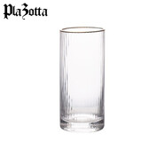 plazotta seit 1893德國 耐熱耐冷水波紋玻璃杯 透明咖啡杯泡茶杯子 酒杯玻璃水杯 豎紋直身金邊口杯370ml1只