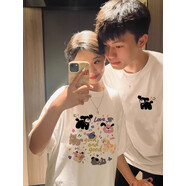 南極人（Nanjiren）不一樣的情侶裝短袖T恤2024新款小眾感純棉t恤潮牌大碼上衣套裝潮 玉桂狗女白+男白 男M/女S