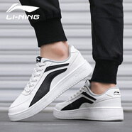 李寧（LI-NING）板鞋子男2024秋冬季皮面防潑水休閑鞋經(jīng)典低幫厚底增高旅游小白鞋 雪白/黑 42