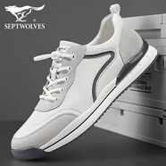 七匹狼（SEPTWOLVES）男鞋休閑鞋真皮運動(dòng)鞋秋季新款白色皮鞋戶(hù)外軟底牛皮旅游鞋子男 白色 42