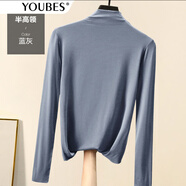 優(yōu)貝爾斯（YOUBES）莫代爾打底衫女長(cháng)袖t恤春秋薄款女裝半高領(lǐng)內搭修身顯瘦女式上衣 藍灰色(單層) L-適合100-110斤