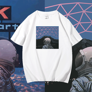 陌汀潮牌宇航員夏季新款短袖男T恤寬松純棉情侶裝半袖學(xué)生大碼上衣服 白色 2XL