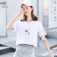 KUFANXI品牌原創(chuàng) 短款T恤女夏裝短袖2024年新款寬松小個子高腰上衣露臍潮 蒲公英BLOW-白色 XL