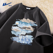 回力情侶純棉短袖男女生夏季透氣重磅舒適半截袖大學(xué)生ins風(fēng)設計感t恤 深灰(h油畫(huà)藍調) 2XL (建議160斤-180斤左右)