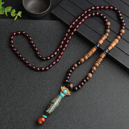 中國風(fēng)木佛珠裝飾項鏈潮男女百搭配飾品長(cháng)款脖子菩提子吊墜襯衣掛件 栗色 蓮花青色天珠