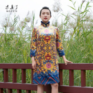 木真了復(fù)古立領(lǐng)加棉中長(zhǎng)款毛領(lǐng)鑲邊舒適保暖連衣裙603 12色 L