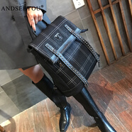 ANDSEEYOU時(shí)尚英倫文藝雙肩包女2025春夏百搭黑暗系包包大容量格子背包休閑 黑色