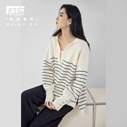 對白（DUIBAI）簡(jiǎn)約廓形松弛感條紋毛衣女2026年春裝新款慵懶風(fēng)套頭針織上衣 米黑條 L 寬松版，偏大