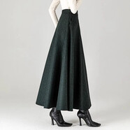 vuzrmm輕奢女裝新款加厚毛呢半身裙a字裙高腰大擺女羊毛呢格子長(cháng)裙 墨綠格紋 L腰圍2.2-2.3尺長(cháng)度90厘米