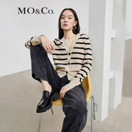 MO&Co.小香風(fēng)針織衫條紋短款千金針織開衫摩安珂 杏黑條-第2批 M 165